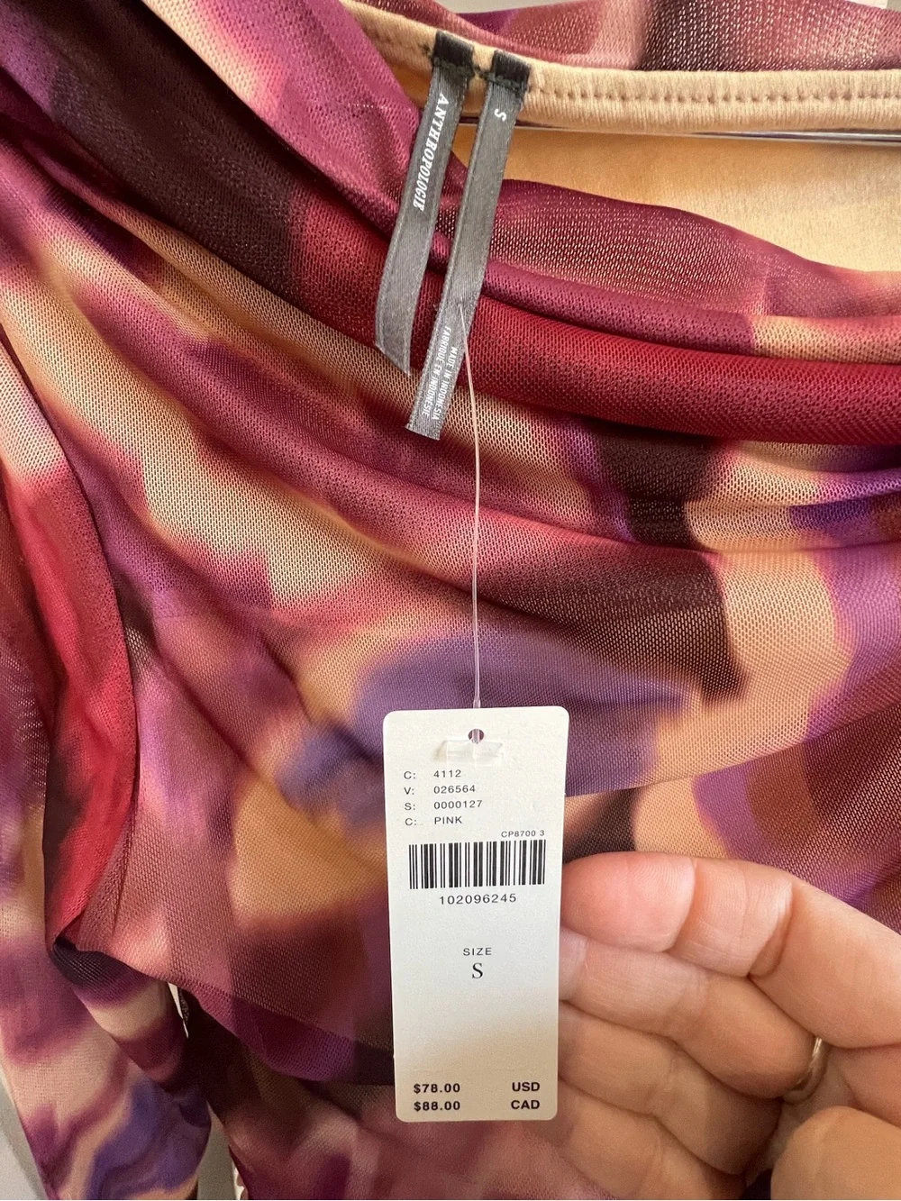 Anthropologie Purple Floral Sheer Ruched Long-Sleeve Matching Set NWT